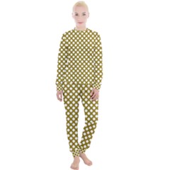 Gold Polka Dots Patterm, Retro Style Dotted Pattern, Classic White Circles Women s Lounge Set by Casemiro