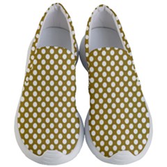 Gold Polka Dots Patterm, Retro Style Dotted Pattern, Classic White Circles Women s Lightweight Slip Ons by Casemiro