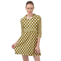 Gold Polka Dots Patterm, Retro Style Dotted Pattern, Classic White Circles Mini Skater Shirt Dress by Casemiro