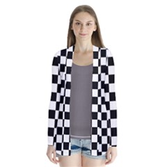 Black And White Chessboard Pattern, Classic, Tiled, Chess Like Theme Drape Collar Cardigan by Casemiro