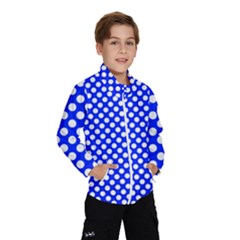 Dark Blue And White Polka Dots Pattern, Retro Pin-up Style Theme, Classic Dotted Theme Kids  Windbreaker by Casemiro