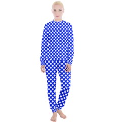 Dark Blue And White Polka Dots Pattern, Retro Pin-up Style Theme, Classic Dotted Theme Women s Lounge Set by Casemiro