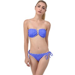 Dark Blue And White Polka Dots Pattern, Retro Pin-up Style Theme, Classic Dotted Theme Twist Bandeau Bikini Set by Casemiro