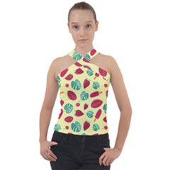 Watermelons, Fruits And Ice Cream, Pastel Colors, At Yellow Cross Neck Velour Top by Casemiro