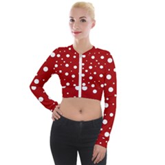 Mushroom Pattern, Red And White Dots, Circles Theme Long Sleeve Cropped Velvet Jacket by Casemiro