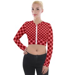 Three Color Tartan, Red Grey, Black Buffalo Plaid Theme Long Sleeve Cropped Velvet Jacket by Casemiro