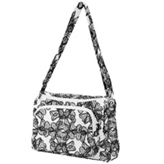 Stylized Botanical Motif Black And White Print Front Pocket Crossbody Bag by dflcprintsclothing