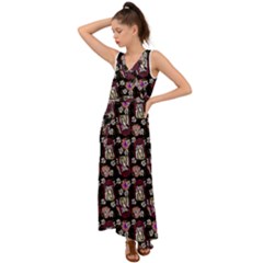 Braids Doll Daisies Black V-neck Chiffon Maxi Dress by snowwhitegirl