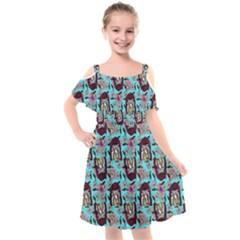 Braids Doll Daisies Blue Kids  Cut Out Shoulders Chiffon Dress by snowwhitegirl