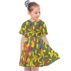 Colorful Brush Strokes Painting On A Green Background                                                Kids  Sailor Dress by LalyLauraFLM