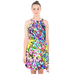 Colorful Paint Texture                                                  Halter Collar Waist Tie Chiffon Dress by LalyLauraFLM