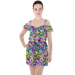 Colorful Paint Texture                                                   Ruffle Cut Out Chiffon Playsuit by LalyLauraFLM