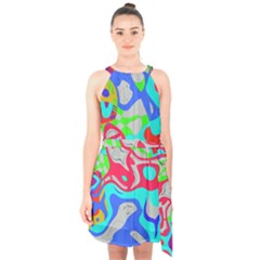 Colorful Distorted Shapes On A Grey Background                                                   Halter Collar Waist Tie Chiffon Dress by LalyLauraFLM