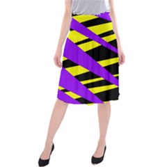 Abstract Triangles, Three Color Dotted Pattern, Purple, Yellow, Black In Saturated Colors Midi Beach Skirt by Casemiro