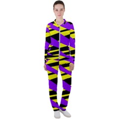 Abstract Triangles, Three Color Dotted Pattern, Purple, Yellow, Black In Saturated Colors Casual Jacket And Pants Set by Casemiro