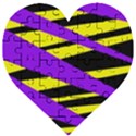 Abstract triangles, three color dotted pattern, purple, yellow, black in saturated colors Wooden Puzzle Heart View1