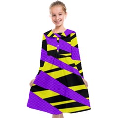 Abstract Triangles, Three Color Dotted Pattern, Purple, Yellow, Black In Saturated Colors Kids  Midi Sailor Dress by Casemiro