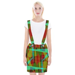 Rainbow Colors Palette Mix, Abstract Triangles, Asymmetric Pattern Braces Suspender Skirt by Casemiro