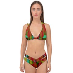 Rainbow Colors Palette Mix, Abstract Triangles, Asymmetric Pattern Double Strap Halter Bikini Set by Casemiro