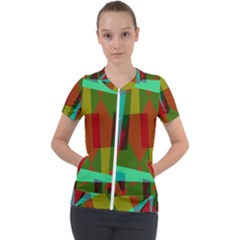 Rainbow Colors Palette Mix, Abstract Triangles, Asymmetric Pattern Short Sleeve Zip Up Jacket by Casemiro