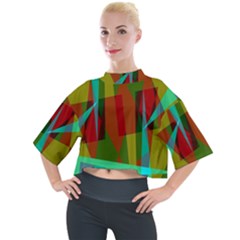 Rainbow Colors Palette Mix, Abstract Triangles, Asymmetric Pattern Mock Neck Tee by Casemiro