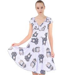 Cute Seamless Pattern With Koala Panda Bear Cap Sleeve Front Wrap Midi Dress by Amaryn4rt