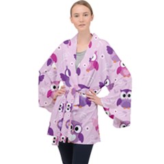 Seamless Cute Colourfull Owl Kids Pattern Long Sleeve Velvet Kimono  by Amaryn4rt