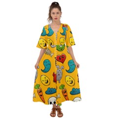 Graffiti Characters Seamless Ornament Kimono Sleeve Boho Dress by Amaryn4rt