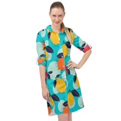 Pop Art Style Citrus Seamless Pattern Long Sleeve Mini Shirt Dress by Amaryn4rt