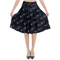 Xoxo Black And White Pattern, Kisses And Love Geometric Theme Flared Midi Skirt by Casemiro