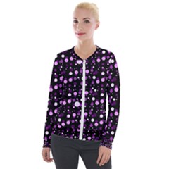 Purple, Pink Bokeh Dots, Asymmetric Polka Dot With Modern Twist Velour Zip Up Jacket by Casemiro