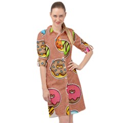 Doughnut Doodle Colorful Seamless Pattern Long Sleeve Mini Shirt Dress by Amaryn4rt