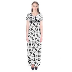 Black And White Ethnic Print Short Sleeve Maxi Dress by dflcprintsclothing