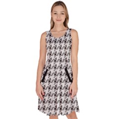 Luv Machine Robot Houndstooth Pattern (grey) Knee Length Skater Dress With Pockets by emilyzragz