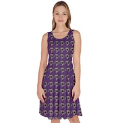 Luv Machine Robot Houndstooth Pattern (purple) Knee Length Skater Dress With Pockets by emilyzragz