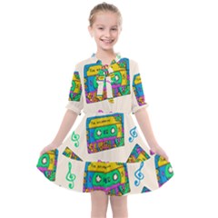 Seamless Pattern With Colorfu Cassettes Hippie Style Doodle Musical Texture Wrapping Fabric Vector Kids  All Frills Chiffon Dress by Amaryn4rt