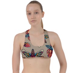 Tattoos Colorful Seamless Pattern Criss Cross Racerback Sports Bra by Amaryn4rt