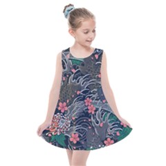 Japanese Wave Koi Illustration Seamless Pattern Kids  Summer Dress by Amaryn4rt