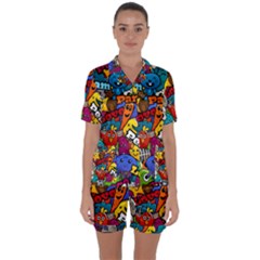 Graffiti Characters Seamless Pattern Satin Short Sleeve Pyjamas Set by Amaryn4rt