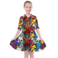 Graffiti Characters Seamless Pattern Kids  All Frills Chiffon Dress by Amaryn4rt