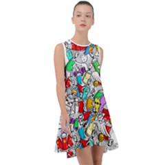 Graffit Characters Seamless Pattern Art Frill Swing Dress by Amaryn4rt