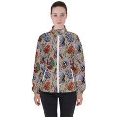 Tattoo Pattern Women s High Neck Windbreaker by Amaryn4rt