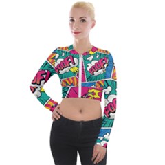 Comic Colorful Seamless Pattern Long Sleeve Cropped Velvet Jacket by Amaryn4rt