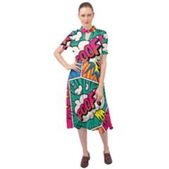 Comic Colorful Seamless Pattern Keyhole Neckline Chiffon Dress by Amaryn4rt