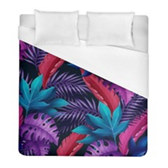 Background With Violet Blue Tropical Leaves Duvet Cover (full/ Double Size) by Amaryn4rt