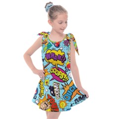 Comic Elements Colorful Seamless Pattern Kids  Tie Up Tunic Dress by Amaryn4rt