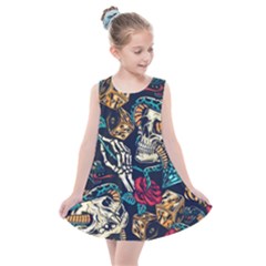 Vintage Art Tattoos Colorful Seamless Pattern Kids  Summer Dress by Amaryn4rt