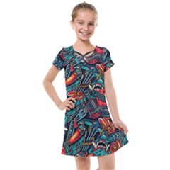 Vintage Tattoos Colorful Seamless Pattern Kids  Cross Web Dress by Amaryn4rt