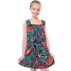 Vintage Tattoos Colorful Seamless Pattern Kids  Cross Back Dress by Amaryn4rt