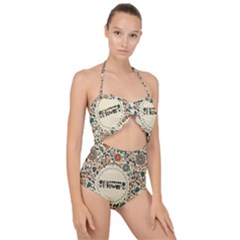 Seamless Pattern With Flower Birds Scallop Top Cut Out Swimsuit by Amaryn4rt